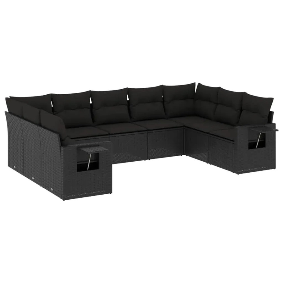 vidaXL 9-teilige Garten-Sofagarnitur aus Poly-Rattan mit Kissen in Schwarz - Bild 2