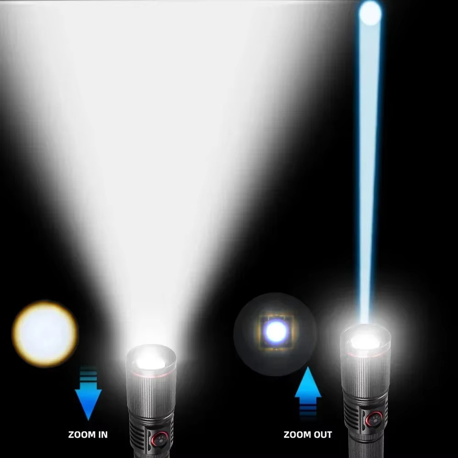 XIWANGFIRE LED Taschenlampe mit Zoom und USB-Aufladung, 30W, Weiß - Bild 4