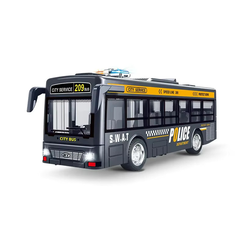 CONUSEA Polizei Bus Modell, Fahrzeug, mit Lichtern und Sound, Metall, Gelb - Bild 3