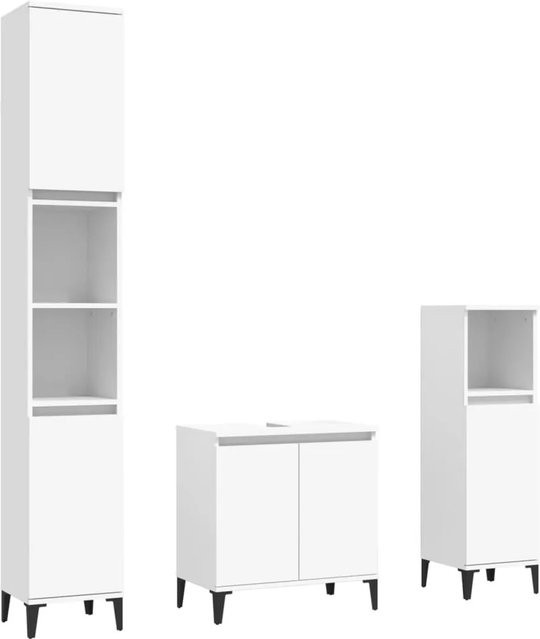 vidaXL 3-tlg. Badmöbel-Set Modell 20 in Weiß aus Holzwerkstoff mit Waschbeckenunterschrank und zwei Standschränken - Bild 1