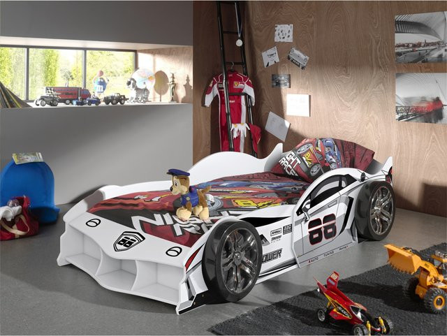 MAX Autobett von vipack in Weiß mit Racing Motiven, inkl. Lattenrost, B/T/H: 90 x 200 cm - Bild 1