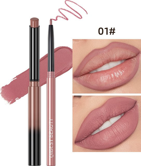 QIBEST Lippenstift- und Lipliner-Set, matt, Nude und Rot, wasserfest - Bild 1