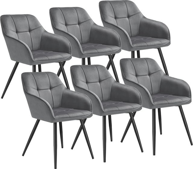 tectake Esszimmerstuhl Marilyn 6er Set, gepolstert in Samtoptik mit Steppmuster und Stahlbeinen, Grau-schwarz, B/T/H: 58 x 62 x 82 cm - Bild 2