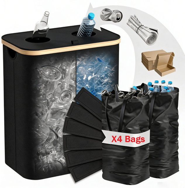 HGTUGO Pfandflaschen-Sammelbehälter 160L faltbarer Aufbewahrungskorb mit 4 Taschen in Schwarz - Bild 1