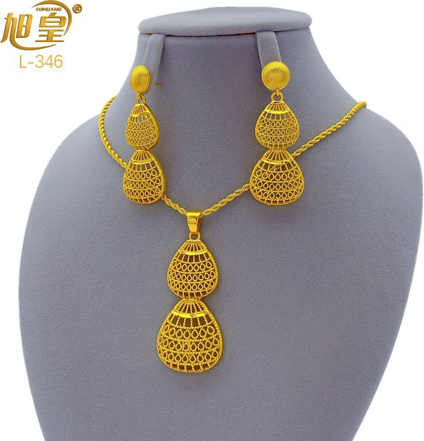 XUHUANG Schmuckset Halskette, Ohrringe, 24K vergoldet, Damen - Bild 1