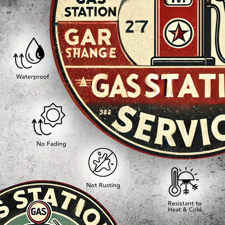 Potdemiel Vintage Gas Station Aluminium-Wandkunst Retro Gaspumpenschild, Mehrfarbig, B/H: 50,8 x 50,8 cm - Bild 4