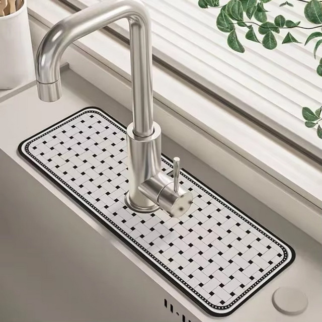 VIKAMA Wasserhahnmatte aus Diatomit in Weiß für Badezimmer und Küche - Bild 1
