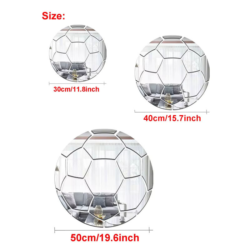 DXLYMYU Selbstklebender Acryl Spiegel Wandaufkleber mit Fußball-Muster in Silber, dekorative 3D Wanddekoration für dein Zuhause - Bild 3