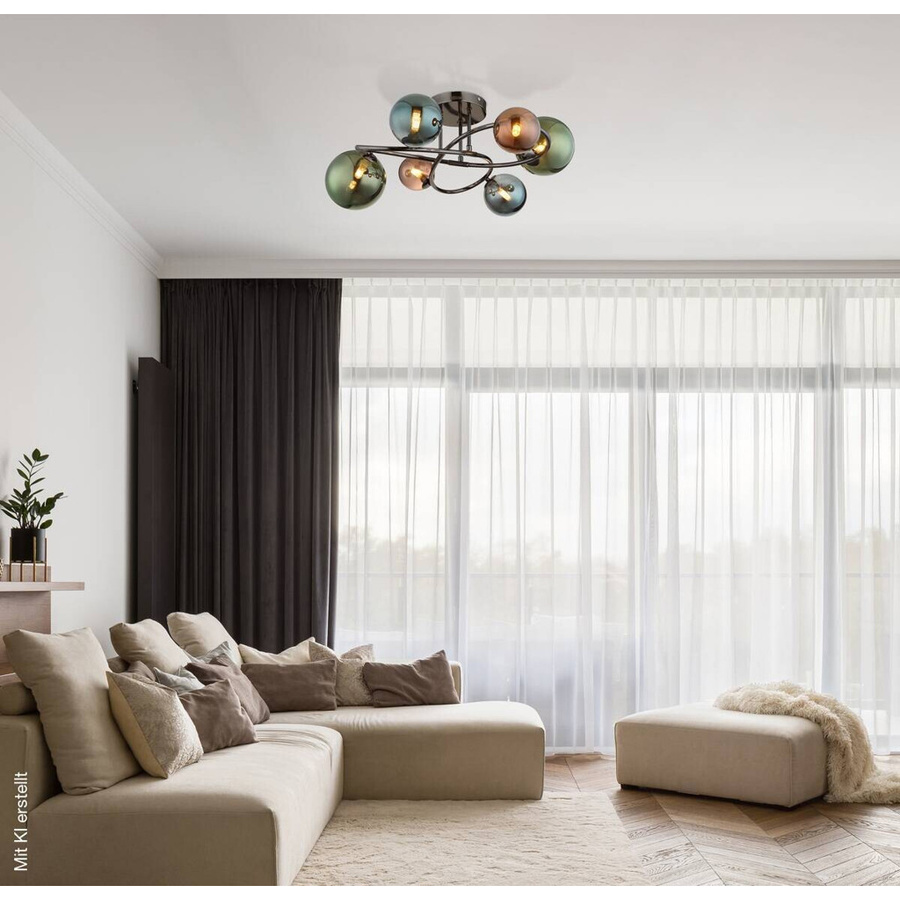 Globo Lighting Deckenleuchte Riha in Grau und Bronze aus Metall und Glas, Höhe: 25 cm, Durchmesser: 65 cm - Bild 3