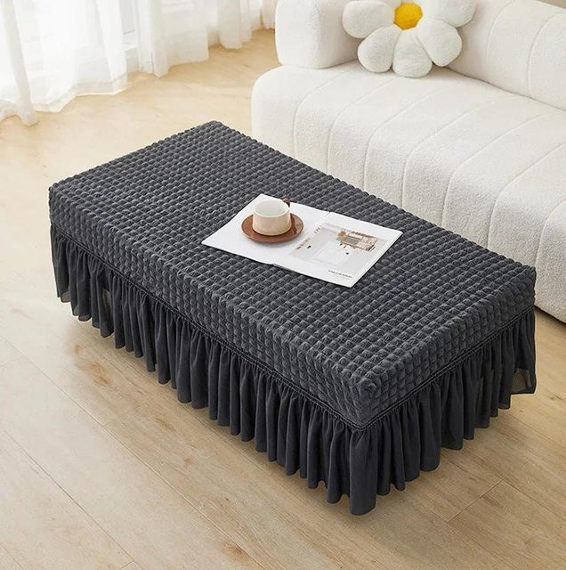 Super Six Elastische Seersucker-Tischdecke mit Rocksaum in Grau, B/T/H: 140 x 80 x 35 cm - Bild 1