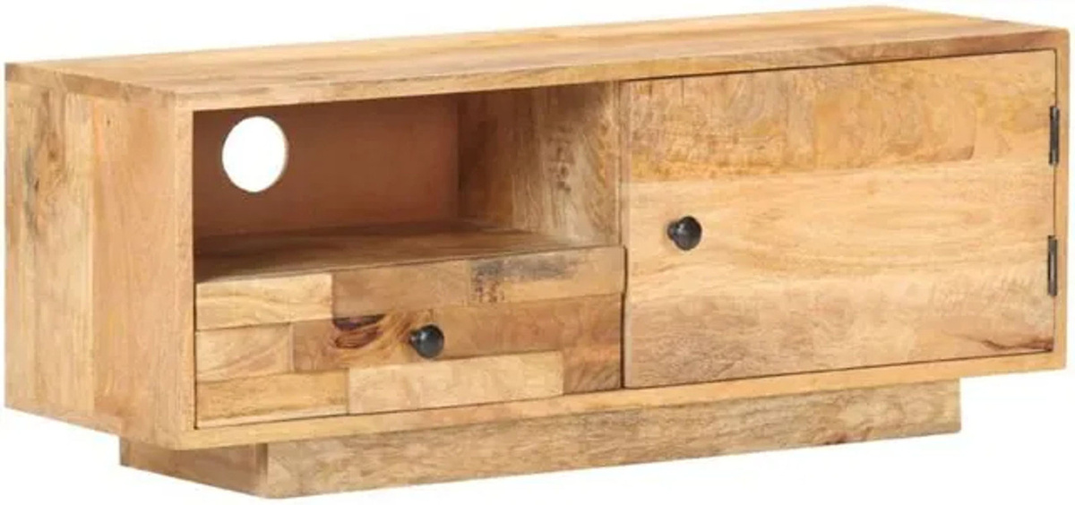 vidaxl TV-Schrank aus Mango Massivholz in Natur und Weiß, Modern und Klassisch, B/T/H: 90 x 30 x 35 cm - Bild 1