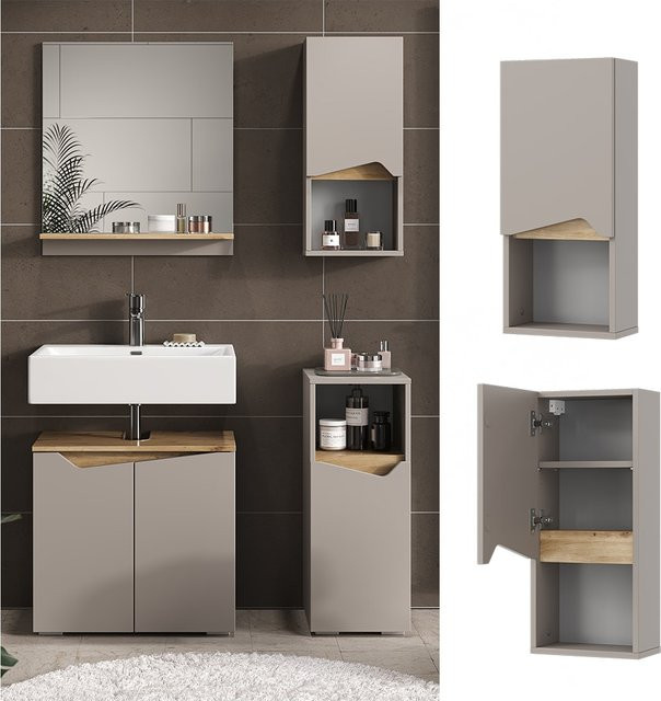 Vicco Badschrank Marelle Hängeschrank in Greige Eiche mit Tür und offenem Fach, B/T/H: 30 x 30 x 67 cm - Bild 1