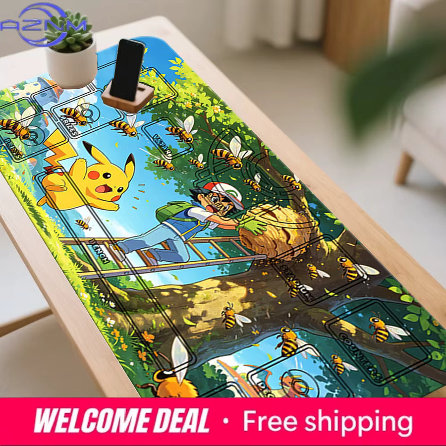 Potdemiel Pokemon TCG Spielmatte Ash Pikachu Beehive Tree Adventure Design, rutschfeste Gaming-Mausunterlage, mehrfarbig - Bild 5
