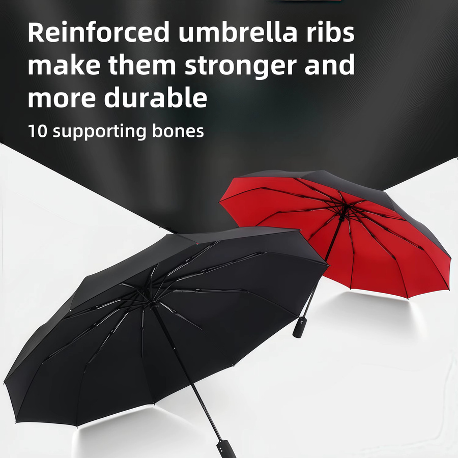 Momikawa Automatik-Doppelschicht-Regenschirm in Schwarz, winddichter und UV-beständiger XL-Regenschirm für 2 Personen mit 10 Rippen - Bild 3