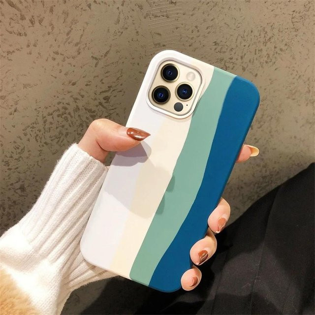 YTO Regenbogen Flüssigsilikonhülle mit All-inclusive-Schutz für iPhone 15 14 13 12 11 Pro Max Plus XR XS 8 7 in Grün und Multicolour - Bild 1