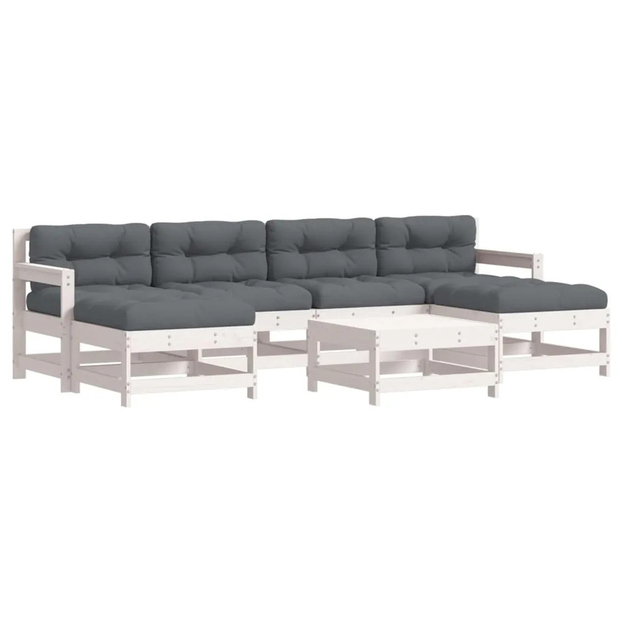 vidaXL 7-tlg Garten-Lounge-Set aus Massivholz mit Kissen in Weiß und Anthrazit - Bild 2