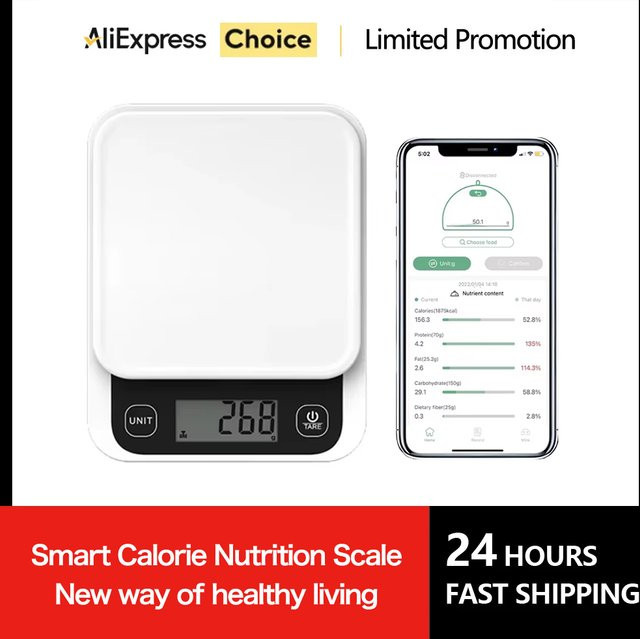 Intelligente Küchenwaage icomon in Weiß mit App-Steuerung und Nährwertrechner, digitale Ernährungswaage für 5 kg mit 0,1 g Präzision - Bild 1