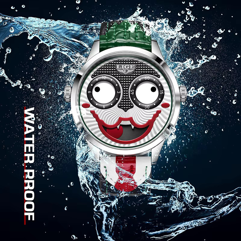 LIGE Armbanduhr, Quarz, Leder, Herren, Clown-Zifferblatt - Bild 3
