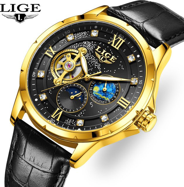 LIGE Chronograph, Automatik, Gold, Leder, Herren - Bild 1