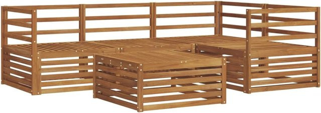 vidaXL Outdoor-Sofagarnitur aus Massivholz Akazie in Braun, 5-teiliges L-Shape Set mit Tisch, Ecksofa und Sesseln - Bild 1
