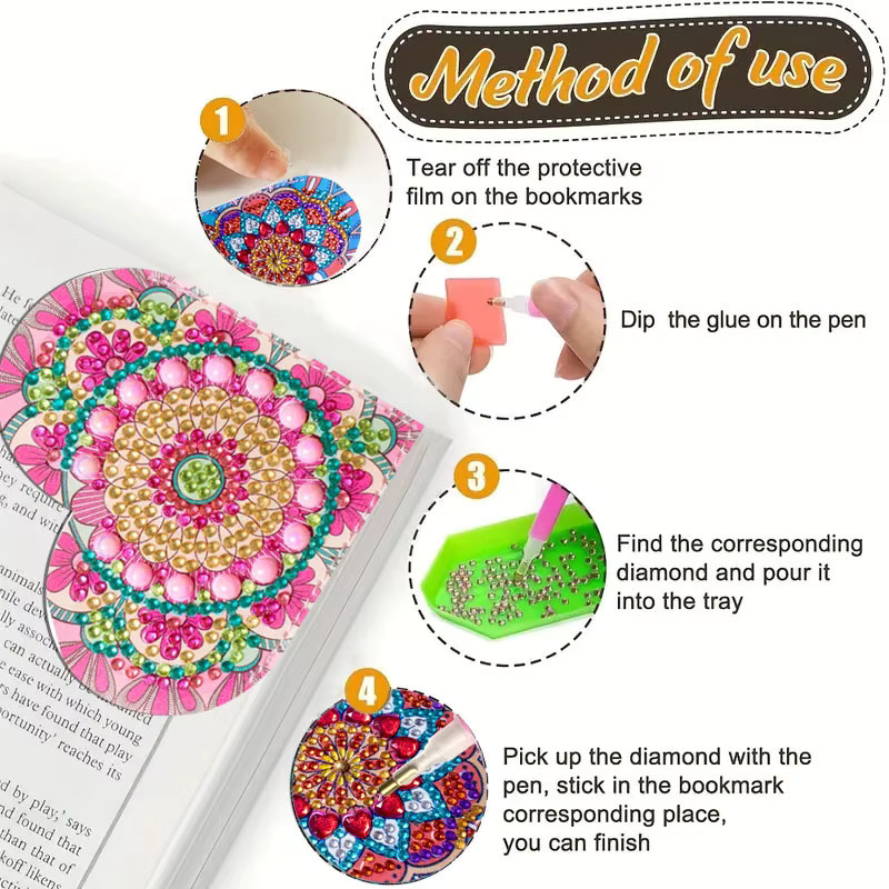 6er Set DIY Mandala-Blumenmuster Diamant-Kunst Eck-Lesezeichen in Multicolour für Bücher und Notizbücher - Bild 3