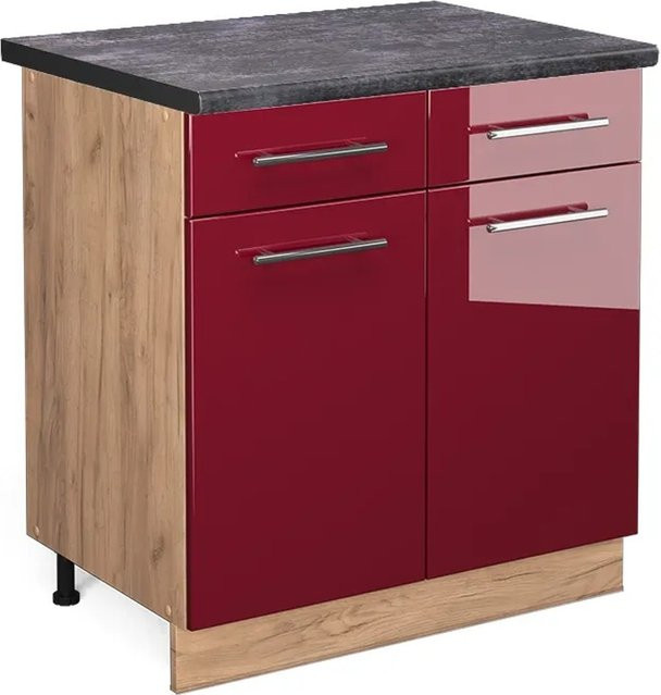 Vicco Küchenunterschrank Fame-Line Bordeaux Hochglanz in Anthrazit und Goldkraft Eiche, B: 80 cm, H: 82 cm, T: 60 cm - Bild 1