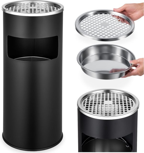 tectake Standaschenbecher rund mit Mülleimer und Inneneimer Schwarz, Volumen: 30 l, B/T/H: 25 x 25 x 61 cm - Bild 1