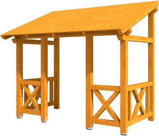 Skan Holz Haustür-Vordach Paderborn 7 aus nordischer Fichte in Eiche hell-braun, Breite: 336 cm, Tiefe: 202 cm - Bild 1