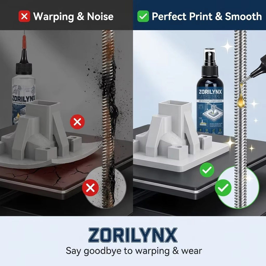 ZORILYNX 3D-Drucker-Set mit Kleber 100 ml für PEI-Glasbett-Haftung und Schmieröl 70 ml für mechanische Bewegungen - Bild 5