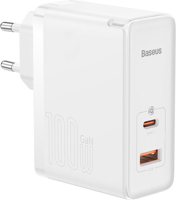 Baseus GaN5 Pro Netzladegerät mit USB-C Kabel, 100W, 3A, 1 x USB-A und 1 x USB-C, Weiß CCGP090202 - Bild 1