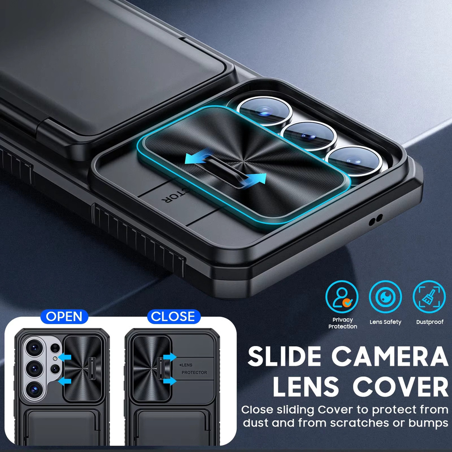 BANGZAO Silikon-Schutzhülle für Galaxy S26 Ultra mit Kartenhalter und RFID-Schutz, Schwarz - Bild 4