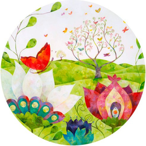 K&L Wall Art Runde Vliestapete Blanz Kinder Sommerwiese Deko, mehrfarbig, matt - Bild 1