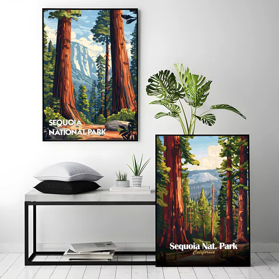 Natural Art Sequoia National Park Poster Wandkunst aus Papier, Vintage Landschaftsmotiv, Mehrfarbig, B: 20 cm, H: 15 cm - Bild 5