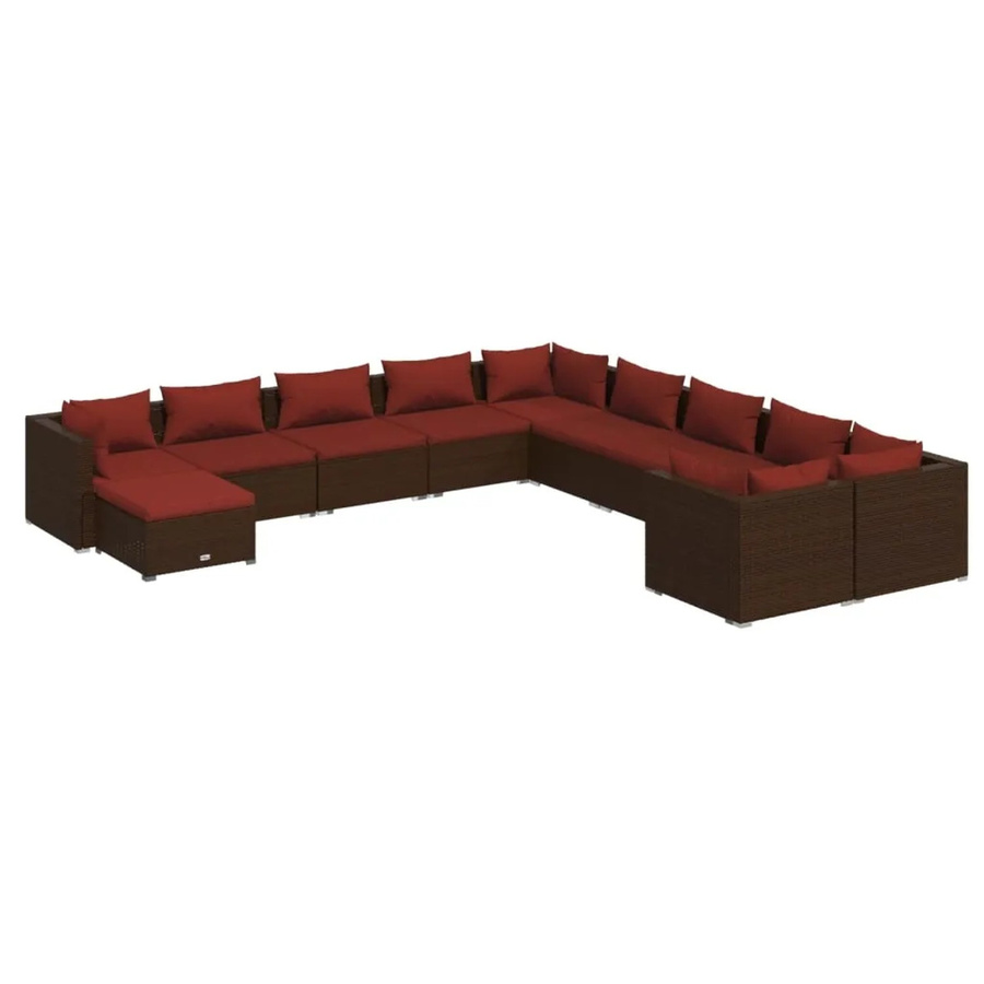 vidaXL 11-teiliges Garten-Lounge-Set in U-Form aus braunem Poly-Rattan mit Kissen und pulverbeschichtetem Stahlgestell - Bild 2