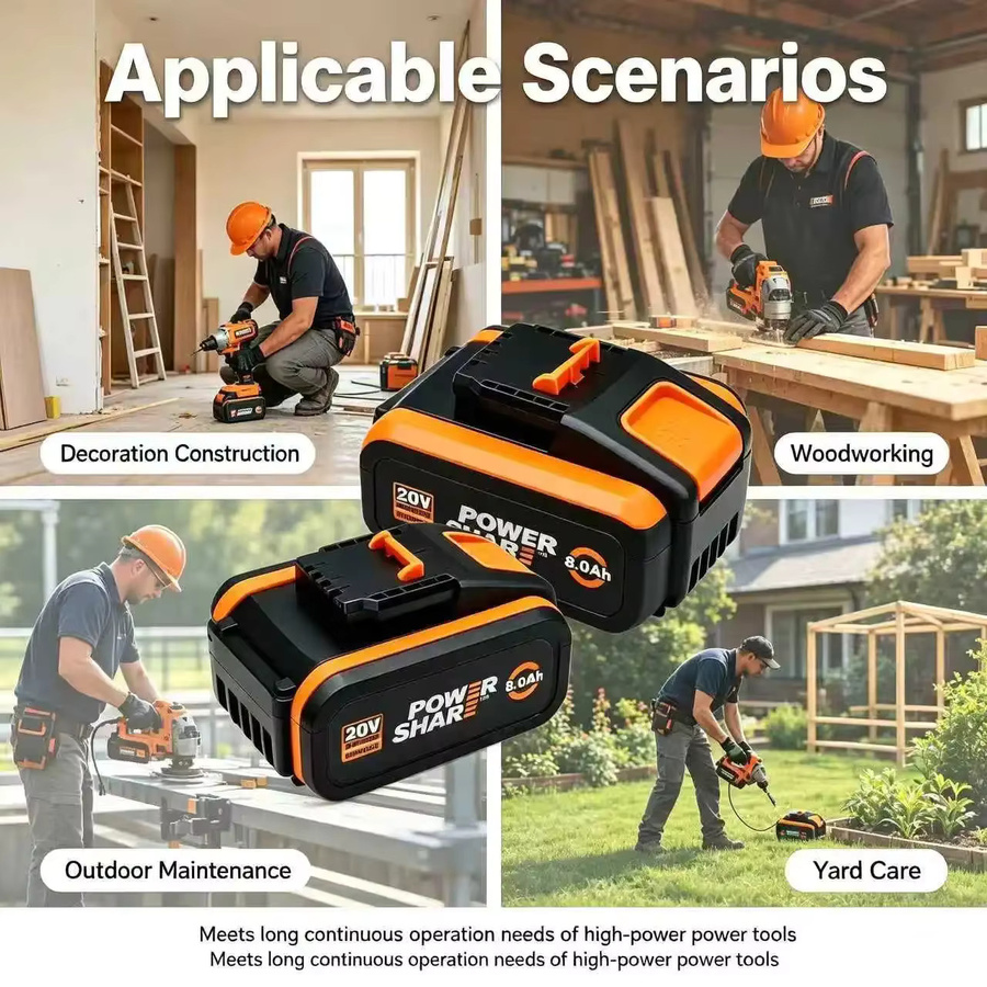 Worx Ersatz Akku 20V 8000mAh Lithium-Ionen für Elektrowerkzeuge WA3551 WA3551.1 WA3553 WA3641 WX373 - Bild 7