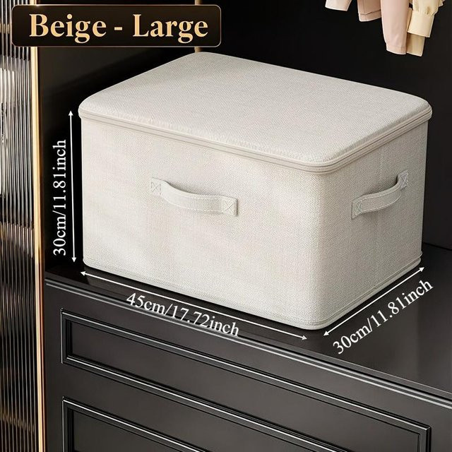 MGB Stapelbare Aufbewahrungsboxen aus Oxford-Gewebe mit Deckel und Griffen, Faltbare Schrank-Organizer-Boxen für Kleidung und Decken in Beige - Bild 1