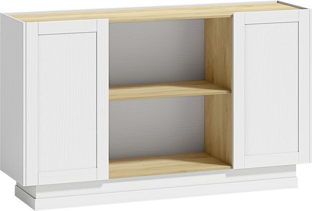 HOMCOM Küchen-Sideboard im rustikalen Stil mit 2 offenen Regalen, 2 Schränken und Soft-Close-Türen, Farbe: Natürliche Holzoptik und Weiß, B/T/H: 133 x 35 x 79,7 cm - Bild 1