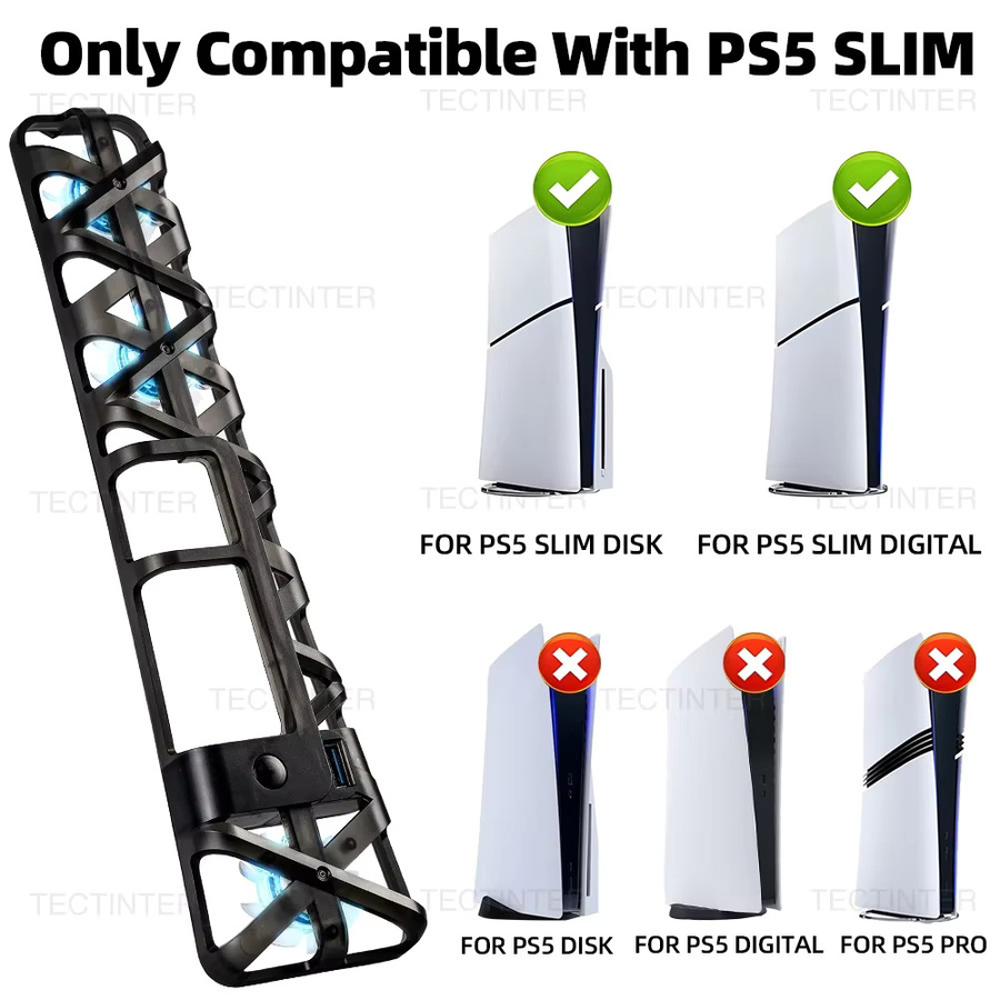 TECTINTER RGB Lüfter für PlayStation 5 Slim Disc und Digital Edition mit USB 3.0 Anschluss in Multicolour - Bild 2