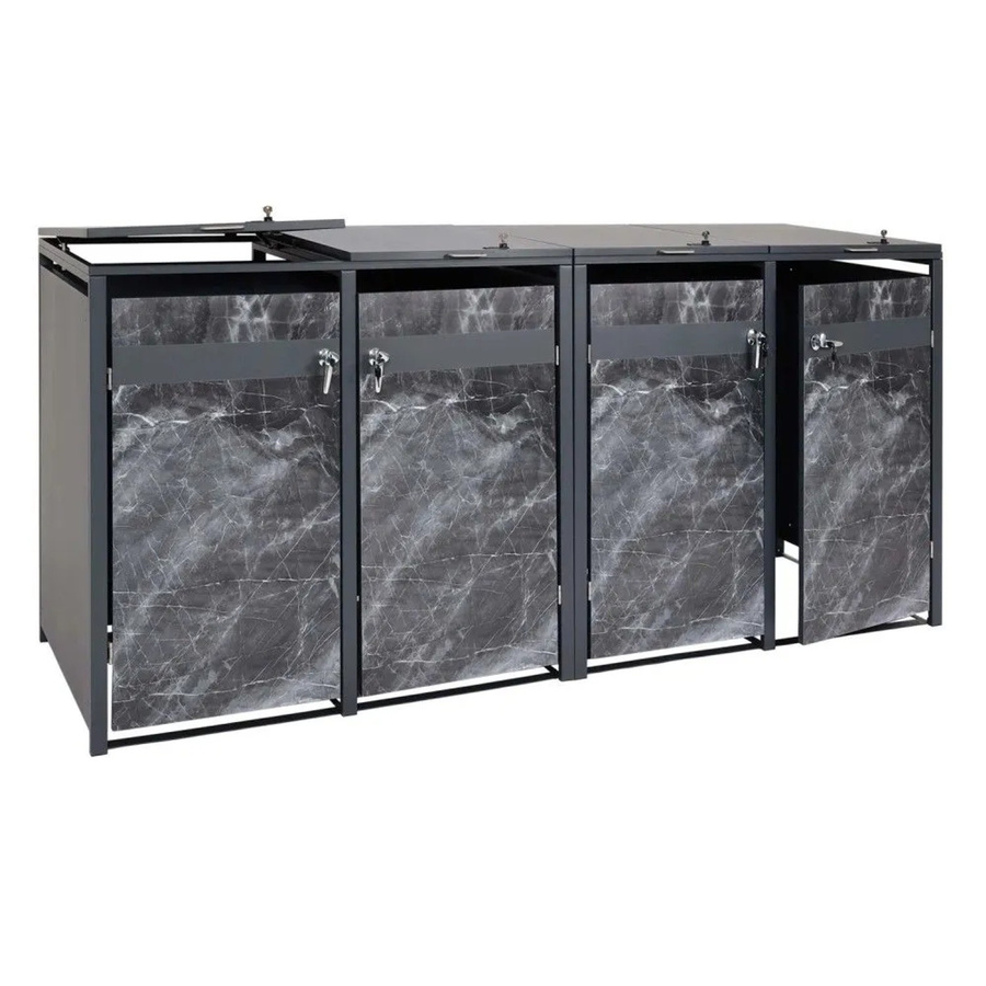 MCW 4er Mülltonnenverkleidung J82 Mülltonnenbox aus Metall in Anthrazit mit dunkler Marmor-Optik, B/T/H: 264 x 117 x 80 cm - Bild 2