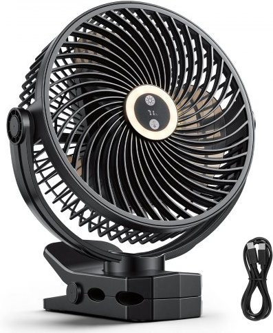 VEVOR Mini Clip-Ventilator mit LED-Licht, USB-Anschluss, 3 Geschwindigkeitsstufen und Zirkulationsmodus in Schwarz - Bild 1
