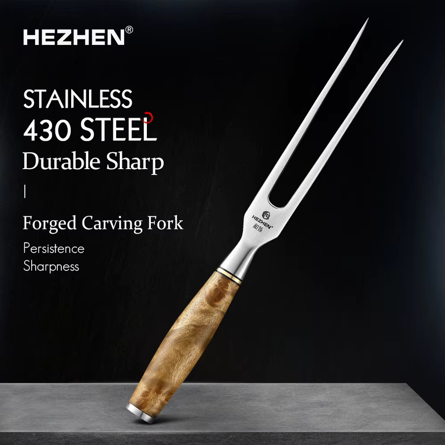 Hezhen Master Schmiede Fleischgabel aus Edelstahl in Silber für Outdoor Grill und Küche - Bild 2