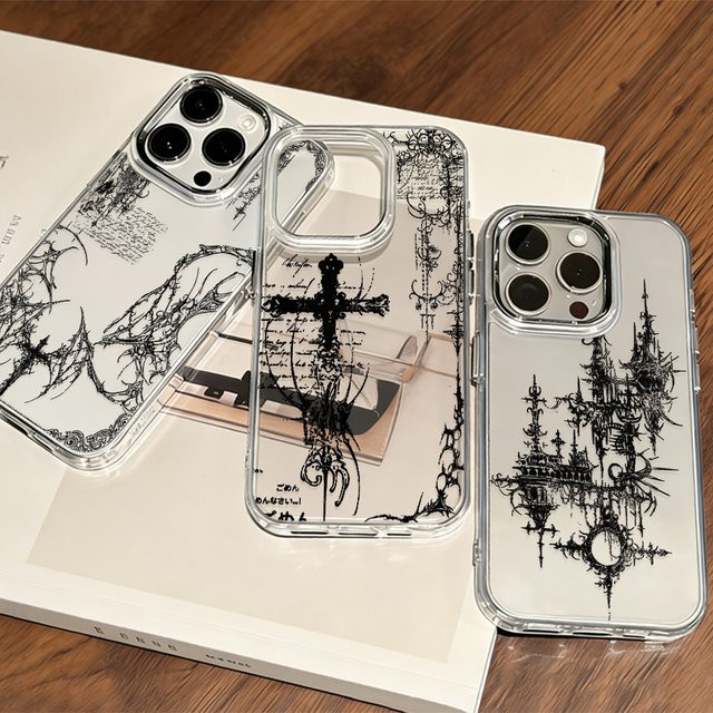 Schwarze Handyhülle im Retro-Gothic-Y2K-Stil für Xiaomi Redmi Note und Pro Modelle (Transparent) - Bild 1