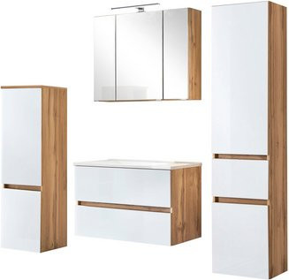 HELD MÖBEL Waschtisch-Set HELSINKI in Weiss, 8-teilig, modern mit LED-Beleuchtung und Soft-Close-Türen, Wandmontage, B/T/H: 180 x 40 x 85 cm - Bild 1