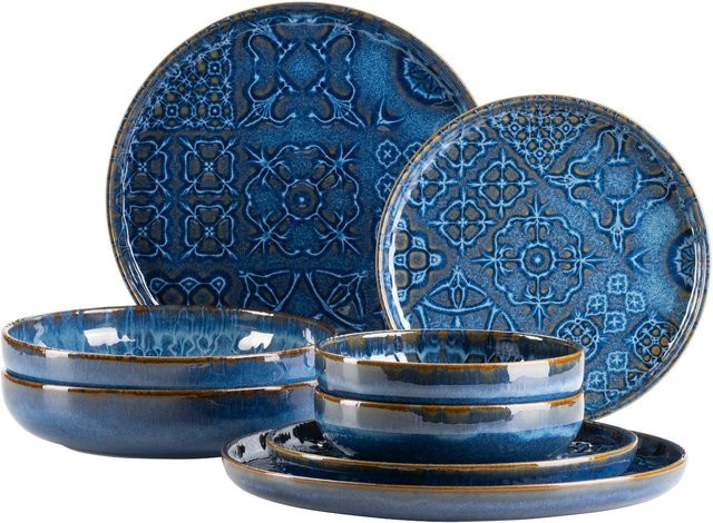 Mäser Kombiservice Trad. Tiles aus Steinzeug in Weiß und Blau mit floralem Muster - Bild 1
