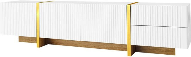 okwish TV Schrank mit Türen und Schubladen für dein Wohnzimmer in Weiß und Gold, B/T/H: 190 x 35 x 45 cm - Bild 1