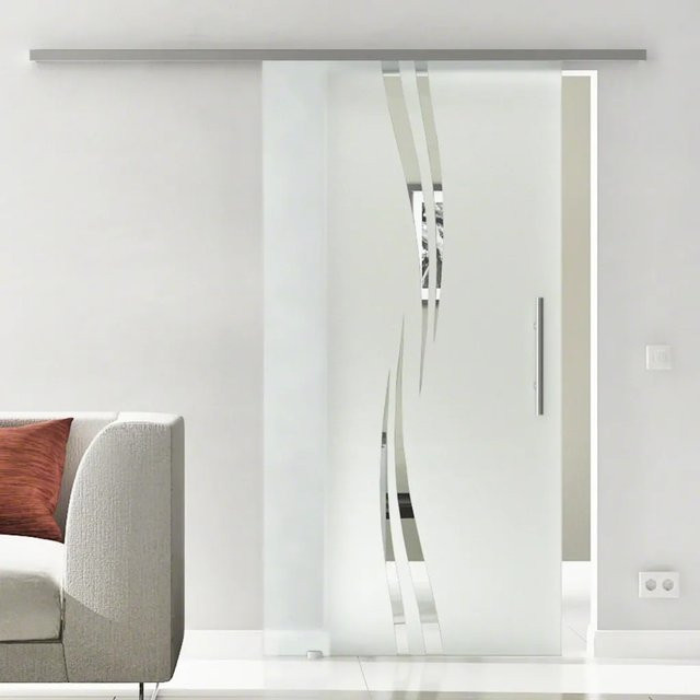 Levidor Glasschiebetür Komplettset Augsburg in Silber und Weiß mit Stangengriff und SoftClose, B/H: 77,5 x 205 cm - Bild 1