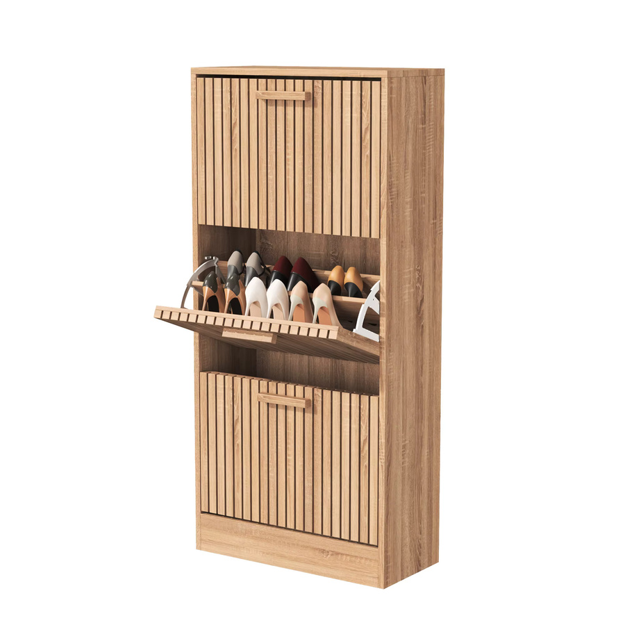 Comanlai Moderner Schuhschrank aus Holz in Braun mit 3 Klappschubladen und Belüftung, Freistehendes Schuhregal für Flur und Wohnzimmer - Bild 4