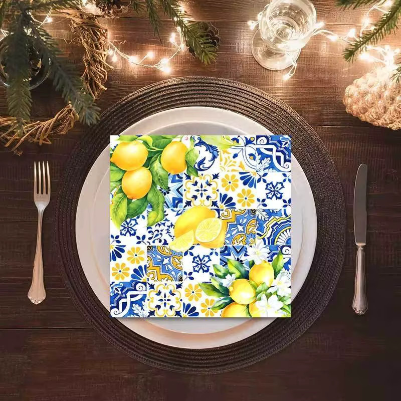 AFYPRTY Einweg-Tischgeschirr aus Papier mit mediterranem Zitronen-Design in Blau und Multicolour für Sommer-Partys, Geburtstage und Hochzeiten - Bild 2