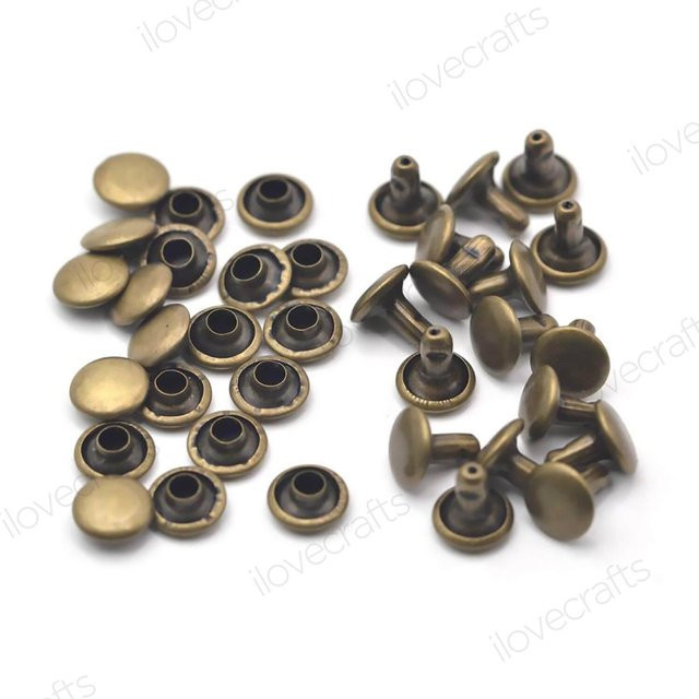100 Sets Doppelkappen Nieten aus Messing für Lederhandwerk in Bronze, Durchmesser: 10 mm - Bild 1
