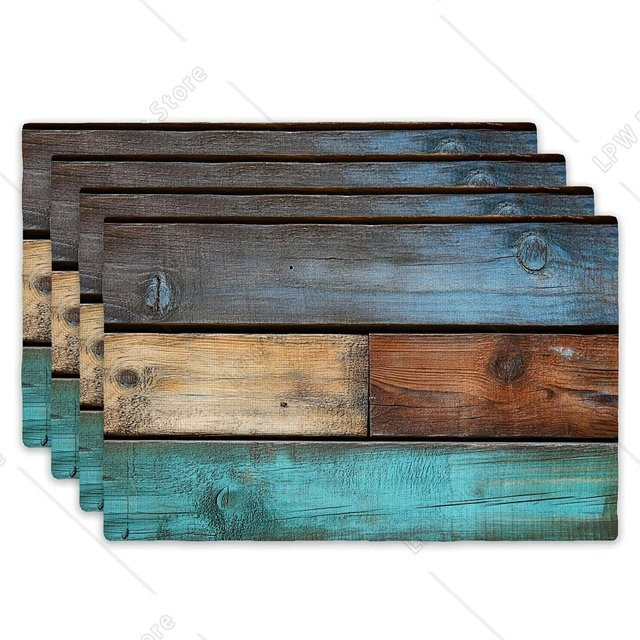 4 Stück rustikale Holz-Tischsets von JF TableLinen im Vintage-Stil, schwarz und mehrfarbig, B/T/H: 45,7 x 30,5 cm - Bild 1